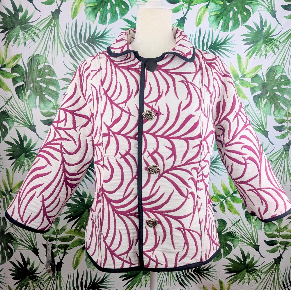 NWT Trimdin Reversible Fuschia & White Palm Leaf Jacket (Size: Large)